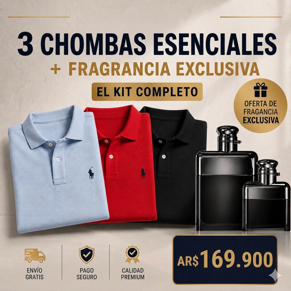 Kit con 3 chombas y fragancia de regalo